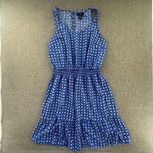 Gap Floral Dress Blue Small Sleeveless Rayon Ruffled Hem Cinched Wast‎